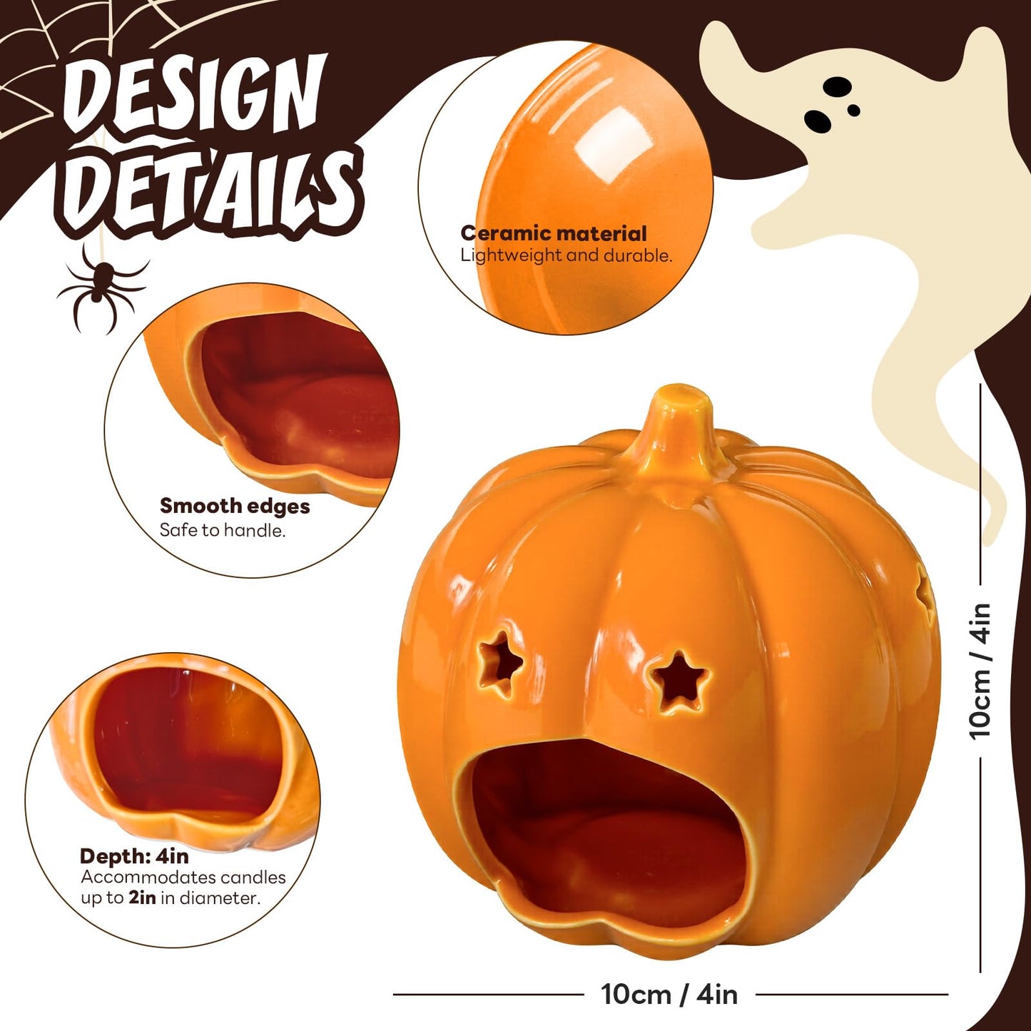 Halloween Ceramic Candle Holder Decorations Pumpkin Candle Holder Halloween Tabletop Decorative for Home Office Table Centerpiece, Cute Pumpkin Tealight Candlestick