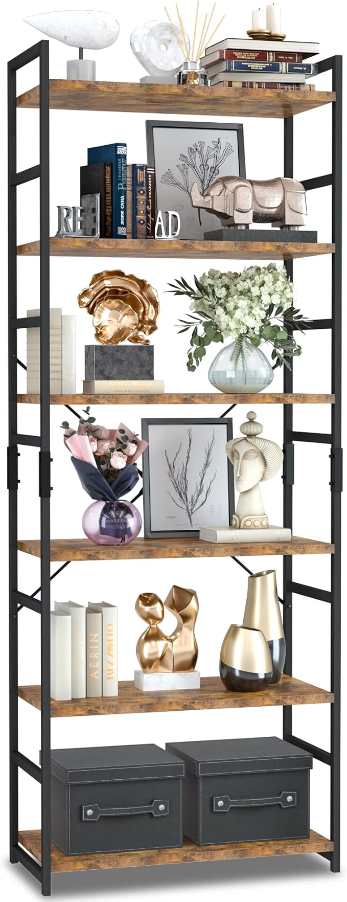 NUMENN 6 Tier Bookshelf, Tall Bookcase Shelf Storage Organizer, Modern Book