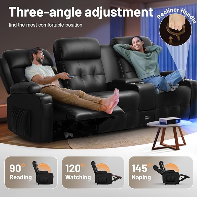 Loveseat Recliner Sofa, 3-Seater Home Theater Seating Massage Reclining Couch