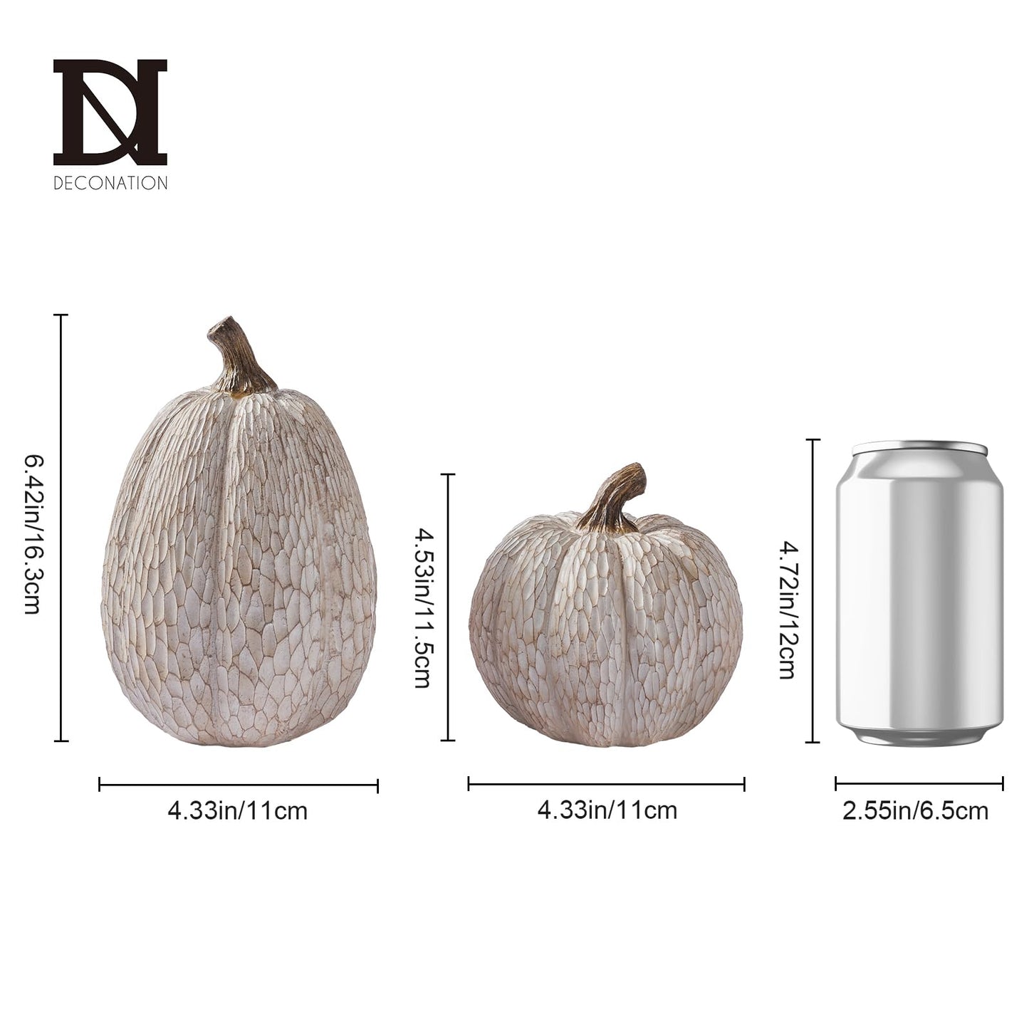 Thanksgiving Resin Pumpkins Fall Decor, Brown and White Decorative Pumpkins Figurine, Artificial Carved Faux Pumpkin Statues for Rustic Fall Tabletop Home Decor, Farmhouse, Autumn, Harvest, Wedding