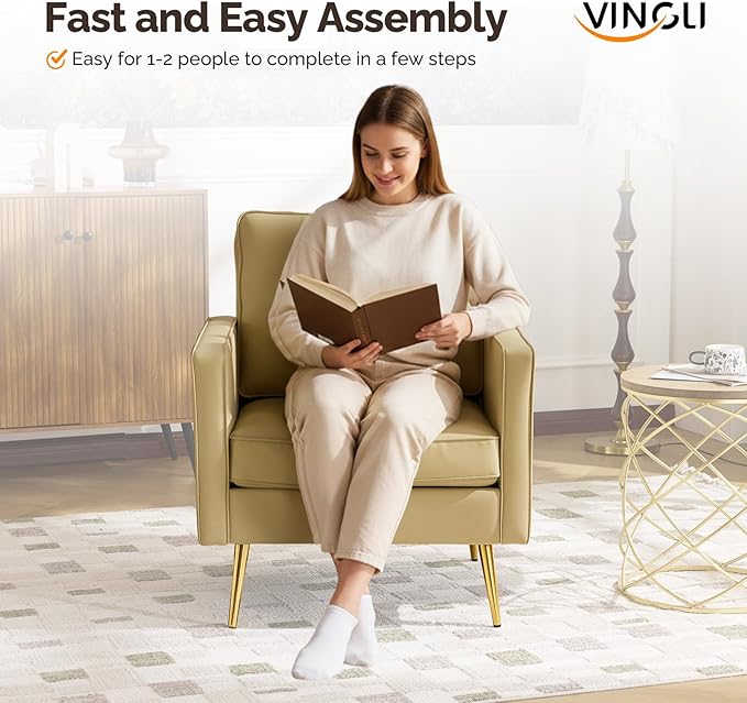 VINGLI Modern PU Leather Accent Chair, Single Sofa Chair
