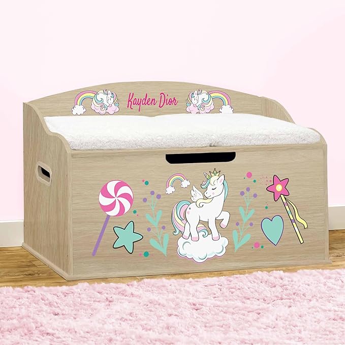 DIBSIES Personalized Creative Wonders Toy Box, Unicorns & Rainbows, 30 x 19.25
