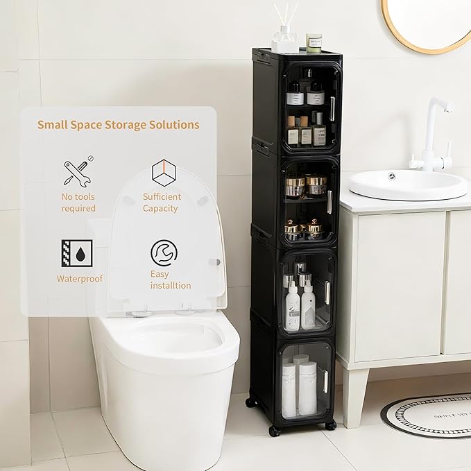 5-Tier Tall Narrow Storage Cabinet, Slim Bathroom Storage Cabinet