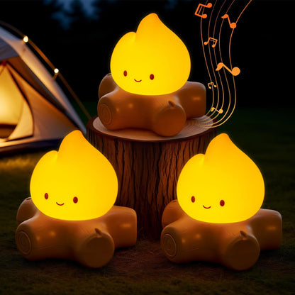 BANDIANCY 3pcs Cozy Campfire Nightlight Kits, Soothing Nature Sounds, White Noise Night Light for Baby Adult, Rechargeable, Cute Flame Lamp, Best Gift for Kids Bedrooms Camping Trips