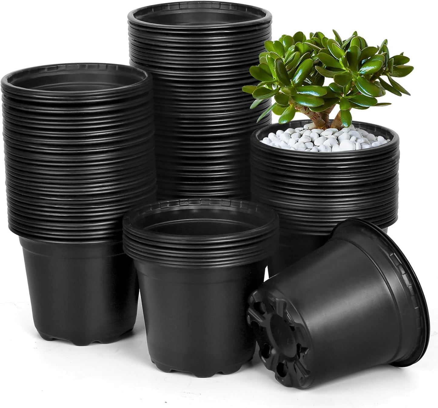 DUNPUTE 120 Packs 5 Inch Plant Nursery Pots, Plastic Seeds Starter Pots with Drainage Holes, Germination Soft Flower Plant Container for Succulents Seedling Cutting Transplanting (120, 5 Inch)