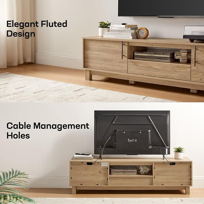 Amada 58" TV Stand for TVs up to 65 Inch, Fluted Entertainment Center