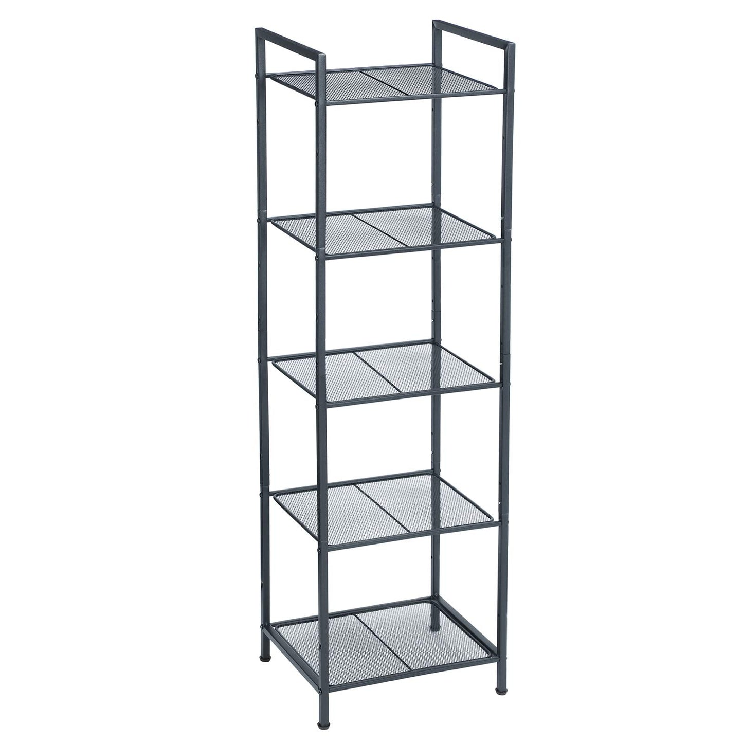 SONGMICS 5-Tier Storage Rack, Bathroom Shelf, Extendable Plant Stand with Adjustable Shelf, for Bathroom, Living Room, Balcony, Kitchen, Black UBSC35BK, 11.8 x 15 x 50.4 Inches