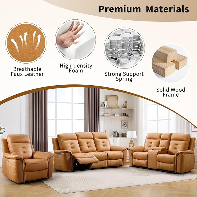 ANJ 2-Piece Faux Leather Power Recliner Sofa Set