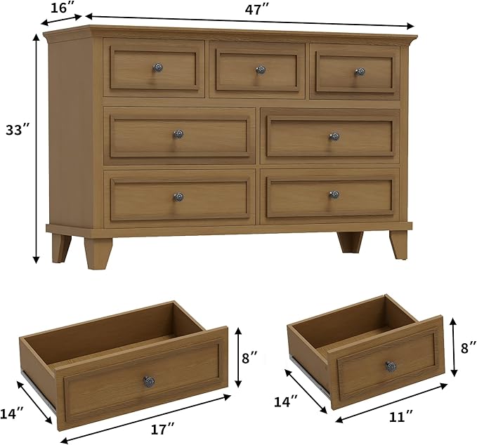 IDEALHOUSE 7 Drawer Dresser, Large Wooden Storage Chest of Drawers