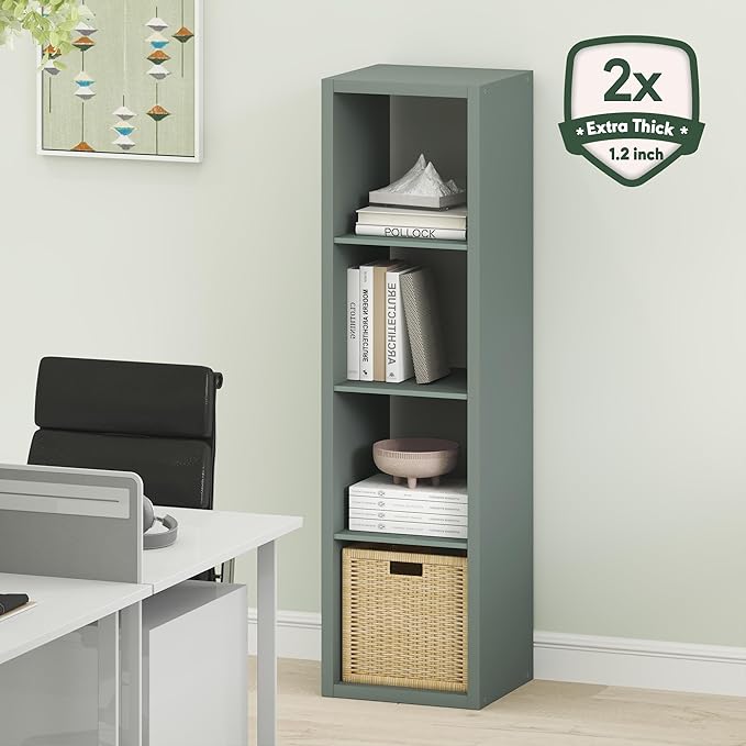Furinno Cubicle Book Shelf, Vertical 4-Cube Bookshelf, Extra Thick Horizontally