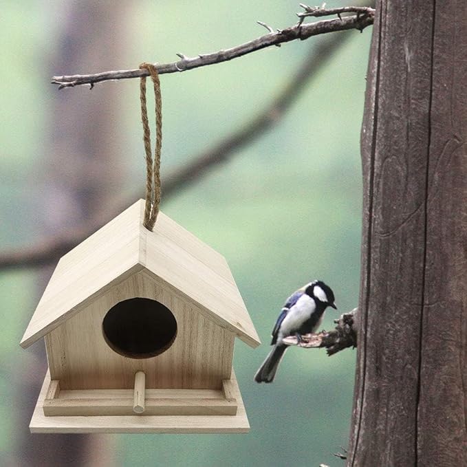 Bird Houses for Outside Bluebird Houses for Outdoors Hanging Wooden Birdhouse Hand-Painted Bird Nest Garden Patio Decor for Wren Swallow Sparrow Throstle Finch