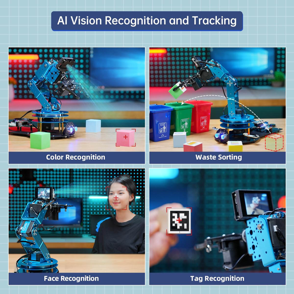 Robotic Arm for Arduino AI Vision & Voice Interaction Serial Bus Servo Smart 6DOF Robot Arm, STEM Project Educational Robot with Tutorials, Science/Coding/Programming Set, LeArmAI Standard Kit
