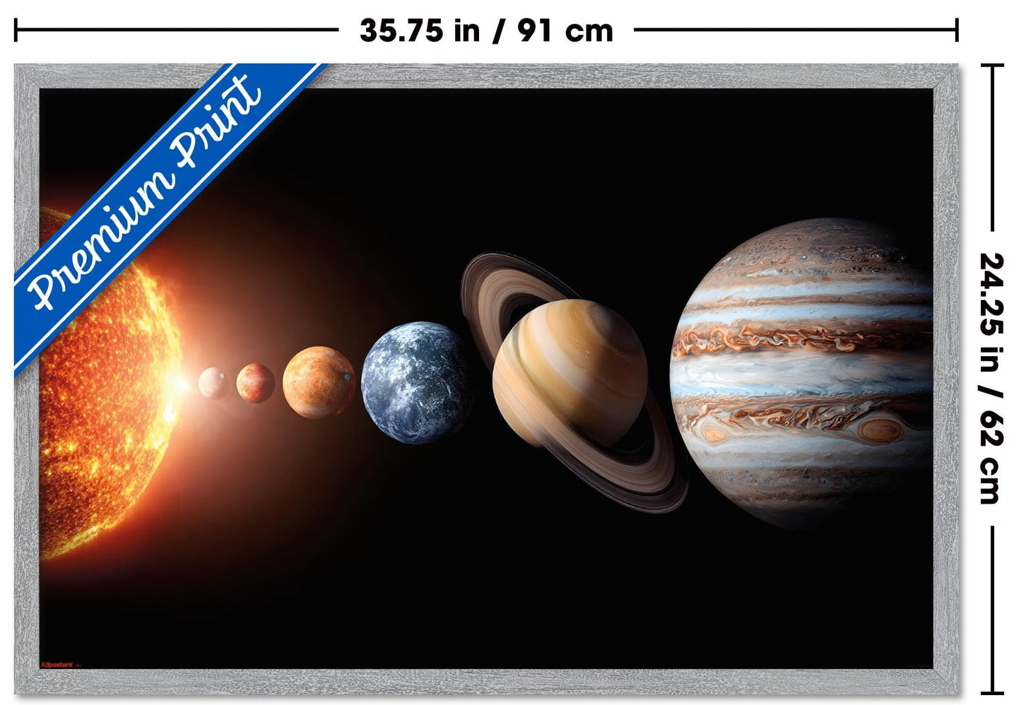 Science - Solar System Planets 26 Wall Poster, 34L" x 22.4W", Gray Framed Version