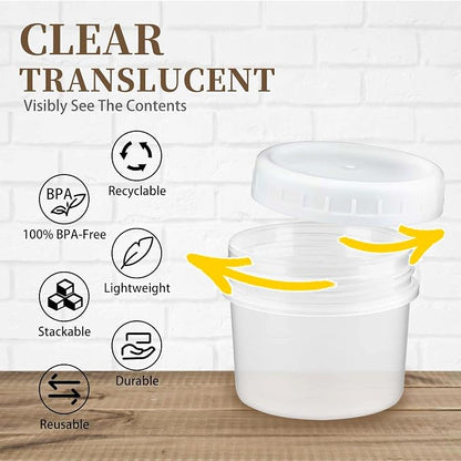 TUZAZO 12 Pack - 5 Oz Food Storage Containers with Screw Lids, Airtight Plastic Small Freezer Storage Container for Ice Cream, Overnight Oats, Snack, Soup, Portion and Meal Prep Container