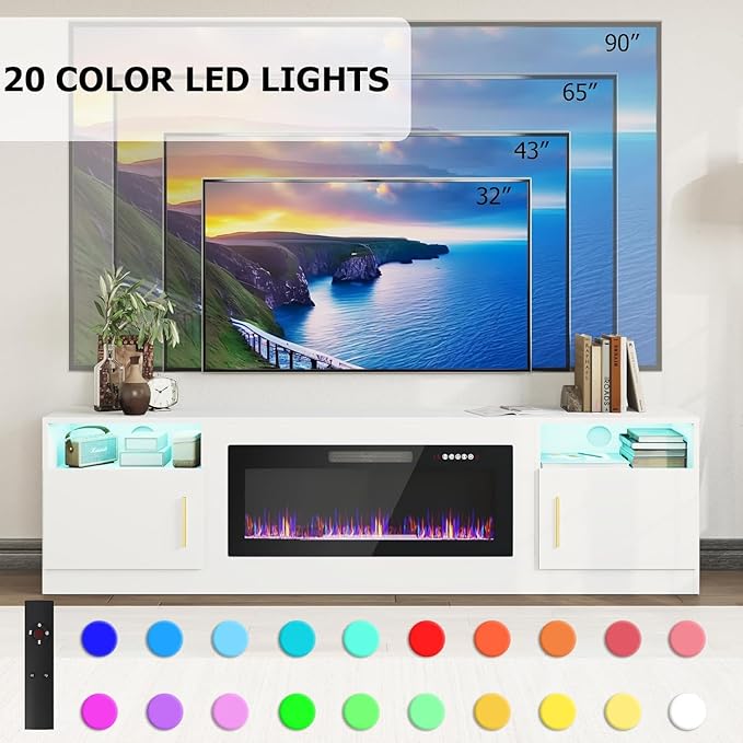 PRETZI Fireplace TV Stand with 36" Fireplace Up to 90" TVs, Remote Control