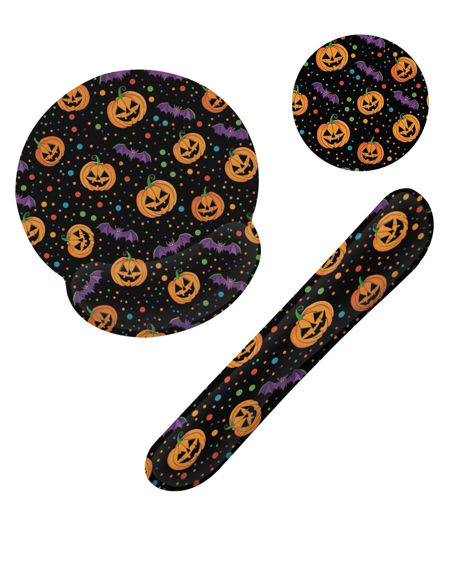 Halloween Pumpkin Bat Keyboard Wrist Rest Pad Mouse Pad Set,Ergonomic Mousepad Wrist Support Memory Foam Desk Pad for Gaming Office,Non-Slip Rubber Base Easy Typing for Home Office Computers