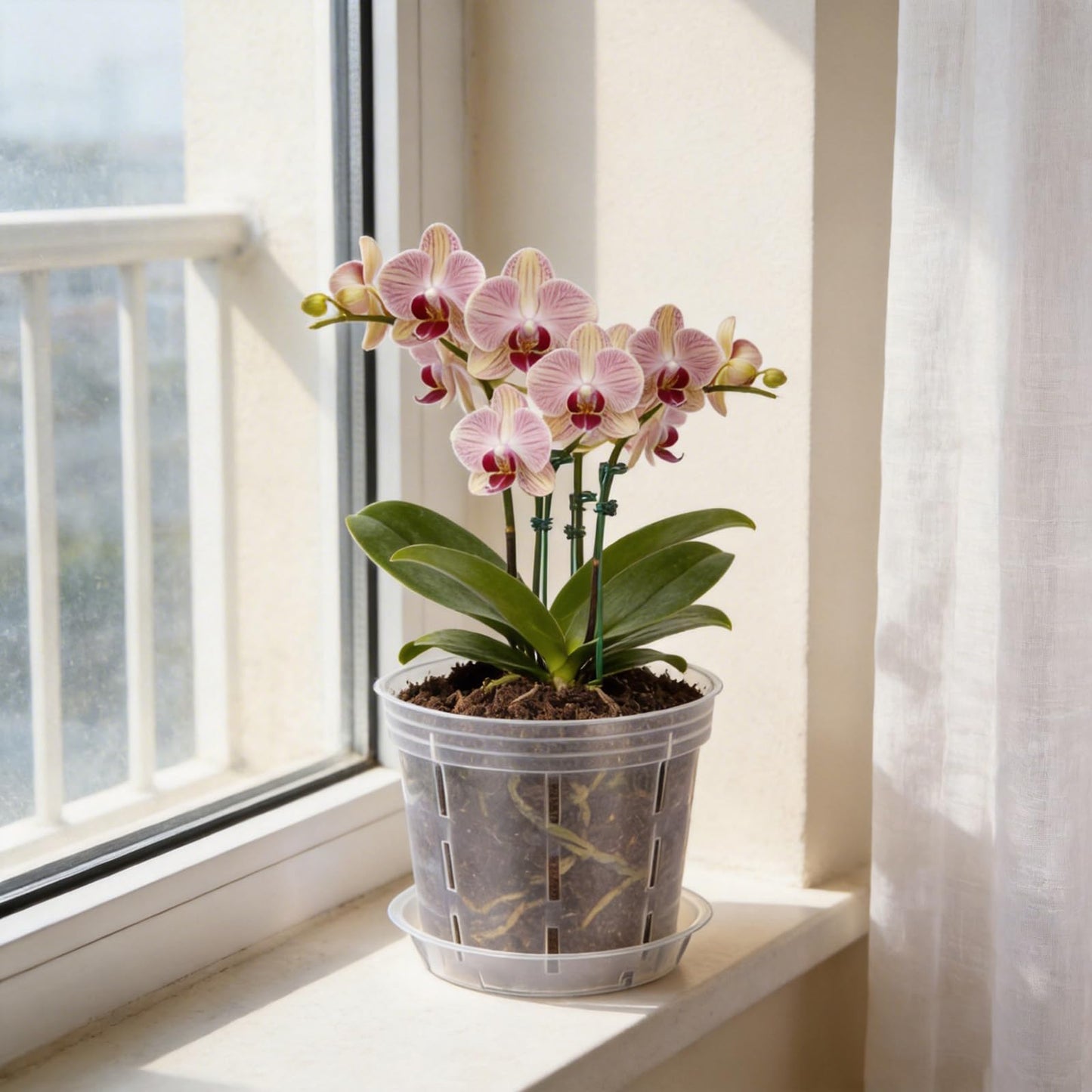 LUCKJUJU 12 Sets Orchid Pot with Holes, 4, 5, 6 Inch Clear Plastic Plant Pot with Saucers, Plant Stakes, Clips, Orchid Pots with Drainage for Repotting for Indoor Outdoor Plants