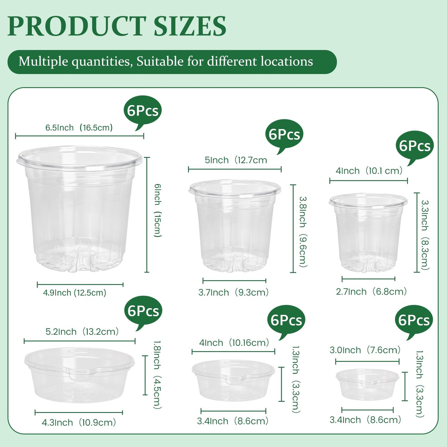 Bluepro 18 Pack 6.5/5/4 Inch Clear Self Watering Plant Pots with Bottom Water Tray & Watering Rope, Transparent Nursery Pots with Drainage for Seedlings, Herbs, and Houseplants