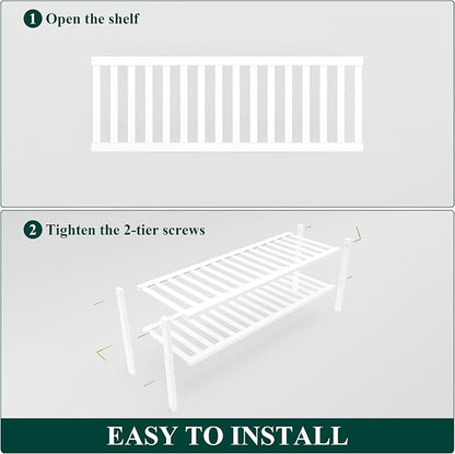 Smiry Long Bamboo Shoe Rack, 3 Tier Free Standing Wooden Shoe Organizer, Stackable Wood Shoe Storage Shelf for Closet, Entryway, 12 Vertical Slats, 2+1 Stack Standard Legs, 33.7"x11"x19.5", White