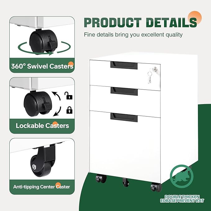 Letaya 3 Drawer Mobile File Cabinet