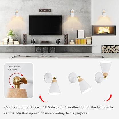 Wall Sconce with Metal Shade, Plug Switch, Indoor Decor Wall Mount Swing Arm Lamp for Bedroom,Hallway,Living Room,Reading, White