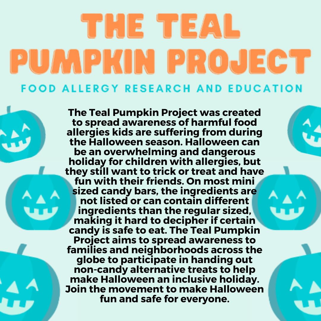 Teal Pumpkin Halloween Trick or Treat Bucket 8.5 in (2 Pack)-Official Teal Pumpkin Project Allergy-Friendly Candy Pail Accessory and Party Decoration Supplies, Haunted House Plastic Bowl w Handle