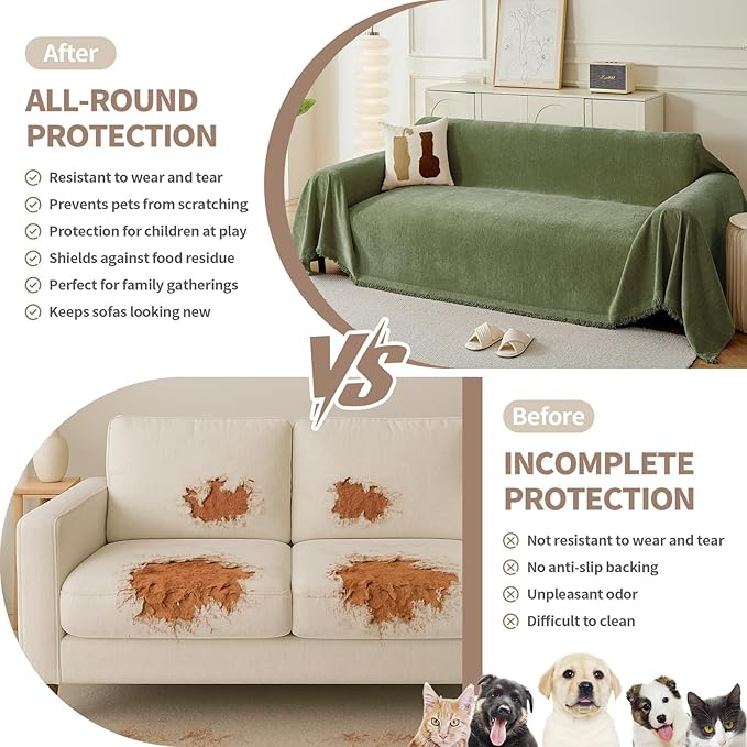 Couch Cover for Dogs, Boho Sofa Covers for 3 Cushion Couch, Chenille Sofa
