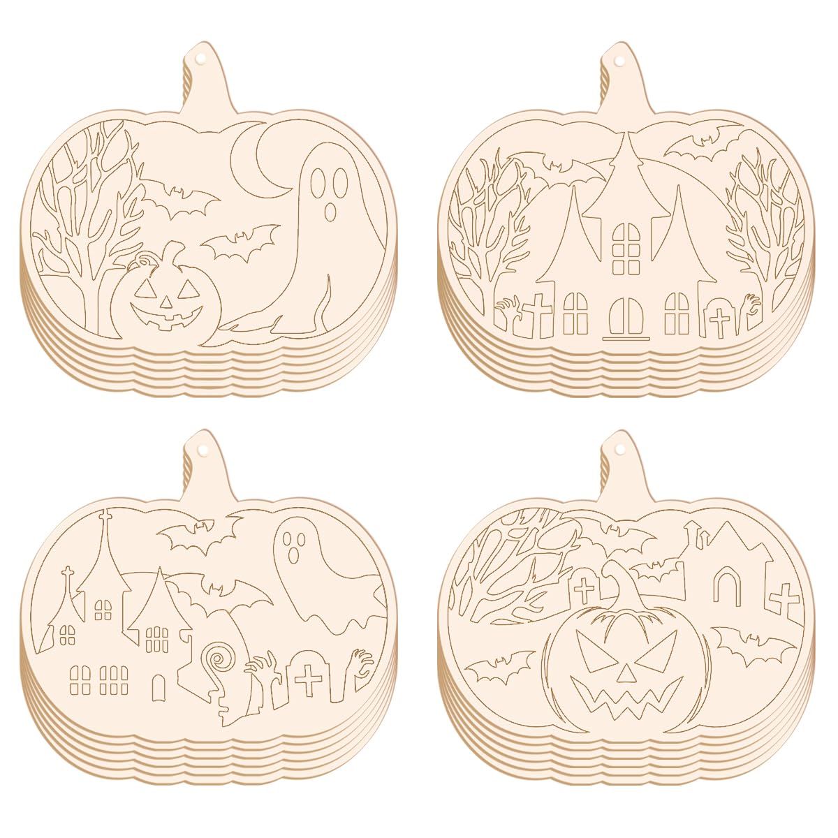 Pumpkin Wood Cutouts-24Pcs Halloween Painting Crafts for Kids DIY Halloween Unfinished Pumpkin Hanging Wooden Ornaments