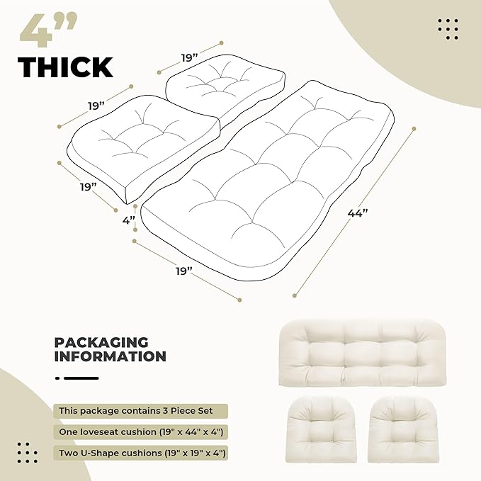 DANGHOOGY Wicker Chair Cushions, Waterproof Outdoor Loveseat Cushions