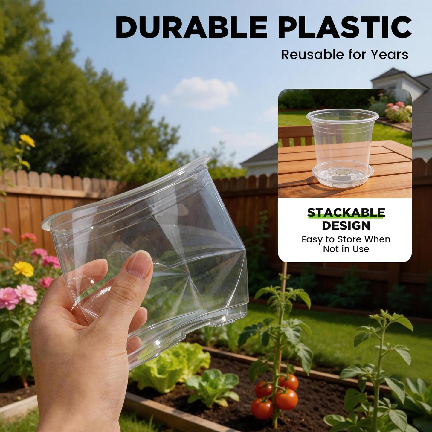 24 Pack Clear Nursery Pots for Plants, 4/5/6 Inch Plastic Plant Pots with Drainage Holes and Saucers, Transparent Orchid Pots for Indoor Plants, Seedlings, Cuttings, Repotting and Root Observation