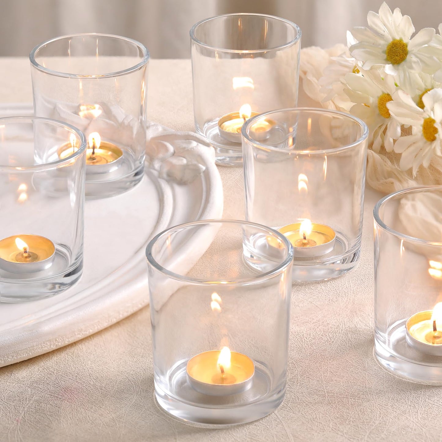 DARJEN Larger Clear Votive Candle Holders Set of 6- Tea Light Candle Holder Glass, Clear Candle Holders for Wedding, Party and Home Decor, Table Centerpiece