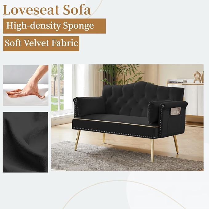 oaaktu Small Velvet Loveseat Sofa