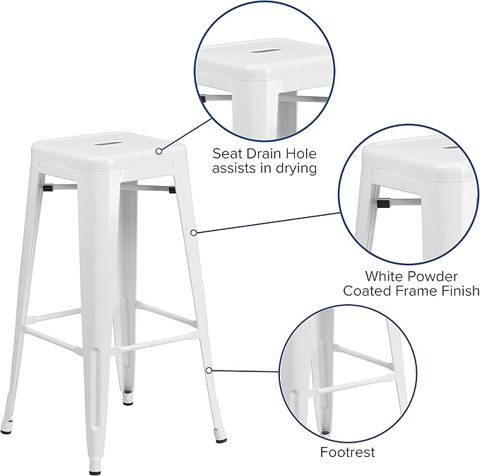 Flash Furniture Lily 4 Pack Commercial Grade 30" High Backless White Metal