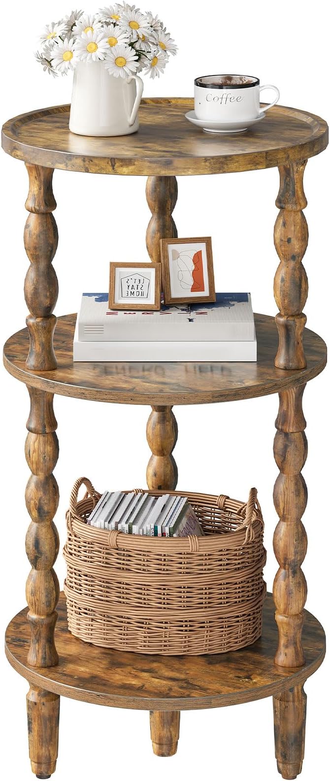 HOOBRO Round Side Table for Small Space, 3-Tier Small Round End Table