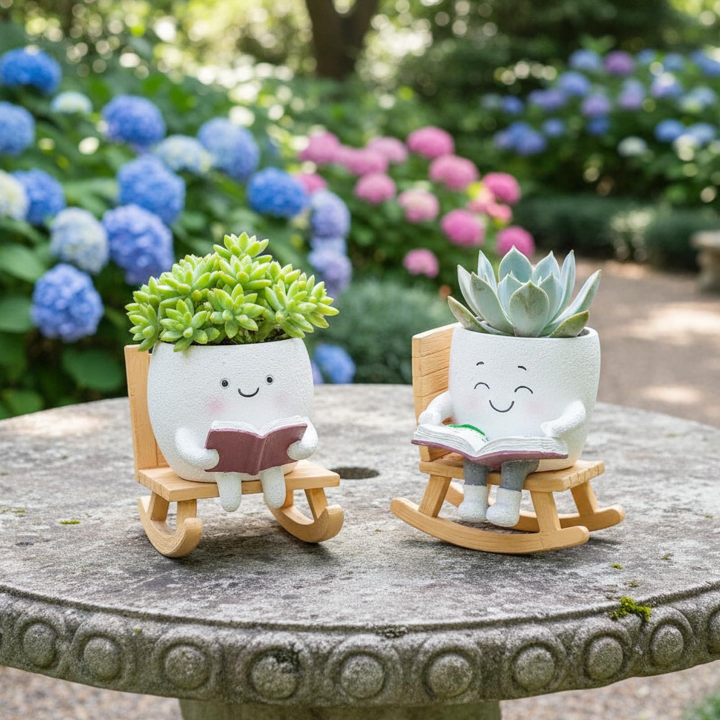 Yhupl Adorable Smiley Face Reading Flower Pot, Unique Rocking Chair-Style Resin Plant Pot with Drainage Holes, Suitable for Indoor/Outdoor Planting and Home Decor (A)