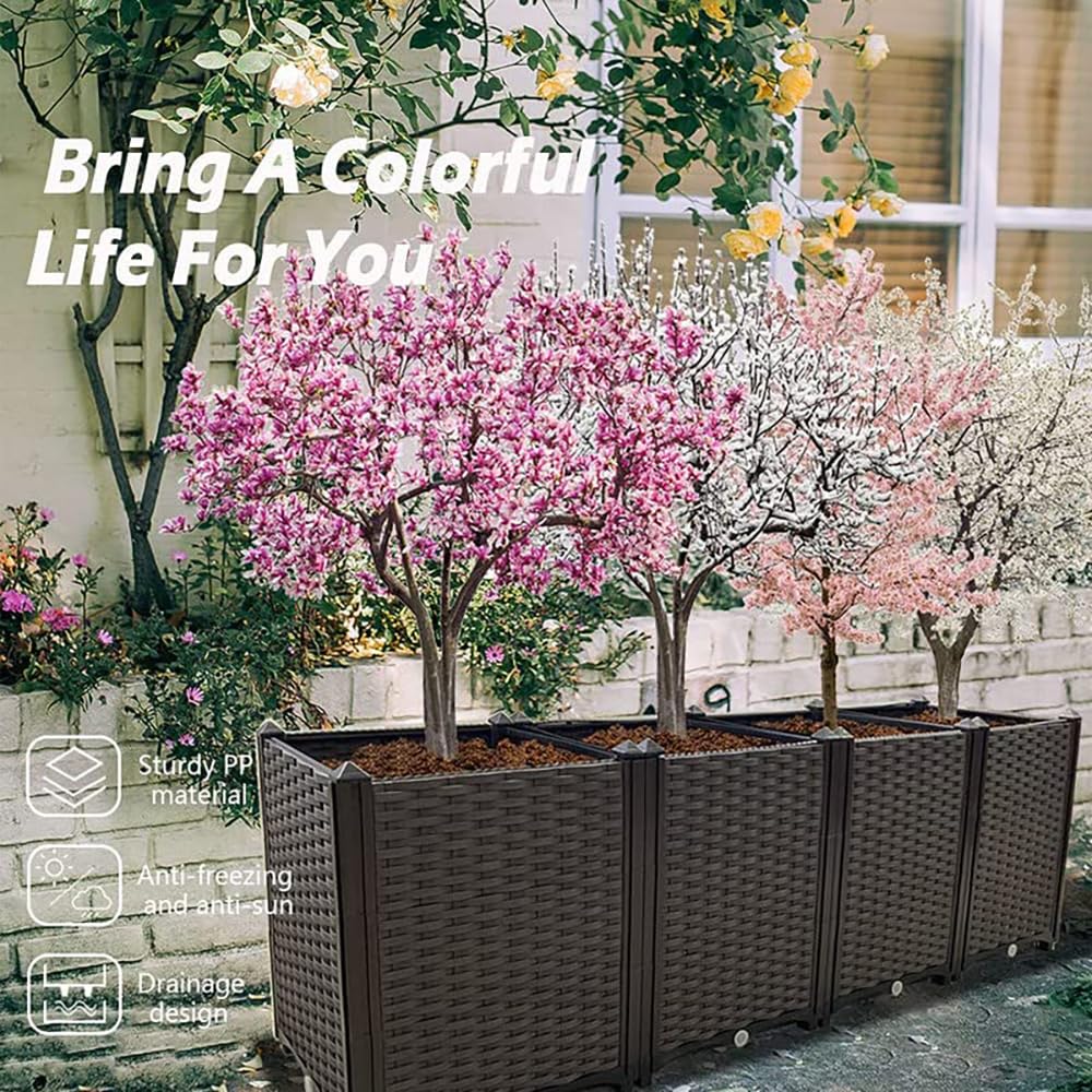 Souwuokoo Large Planters for Outdoor Plants Raised Garden Bed Kit Rectangular Elevated Plastic Garden Boxes for Gardening Vegetables Flowers in Backyard Patio Balcony