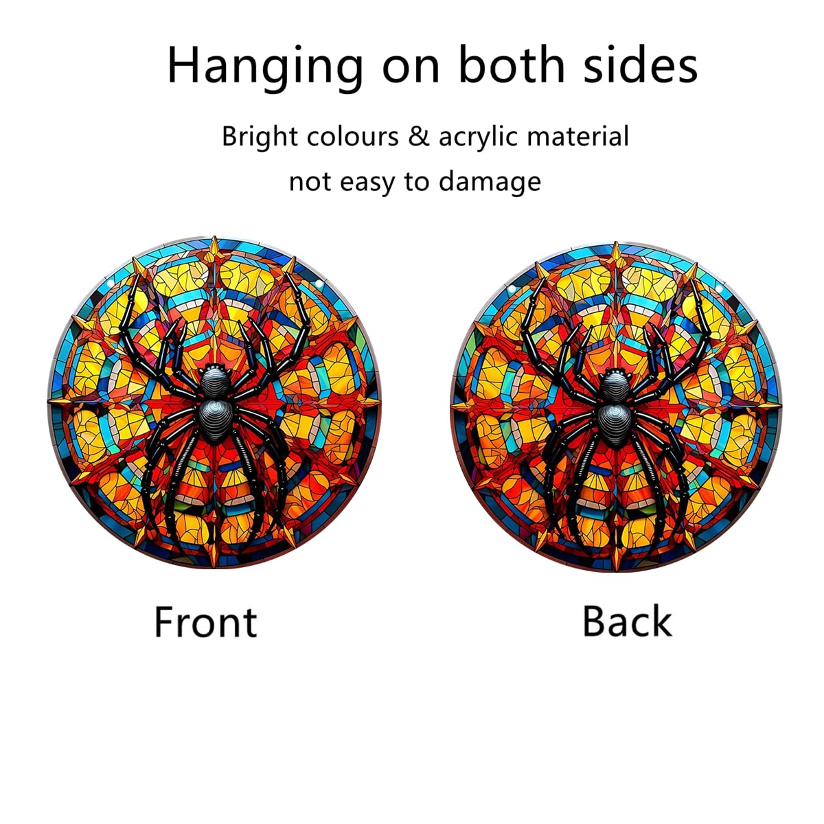Black Spider Stained Window Hanging, 11.81 in Large Acrylic Suncatcher Window Panel Double-Sided Wall Decor for Cafe Home, Gift for Mom, Grandma, Wife, Teacher, Insect Lover