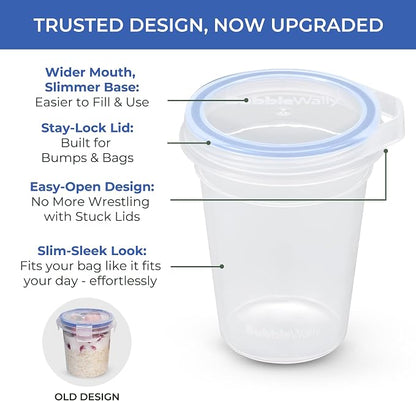 BubbleWally JoyPlus Overnight Oats Containers with Lids Plastic (Blue) - Meal Prep Containers Reusable for Food Storage – 16oz Jars for Breakfast, Snacks, and Lunch