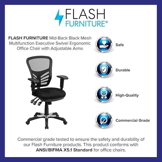 Flash Furniture Nicholas Mid-Back Black Mesh Multifunction Executive Swivel