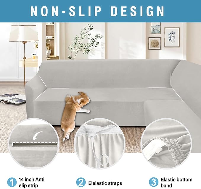 HDCAXKJ Corner Sectional Couch Covers Velvet Stretch L Shape Sofa Cover Soft