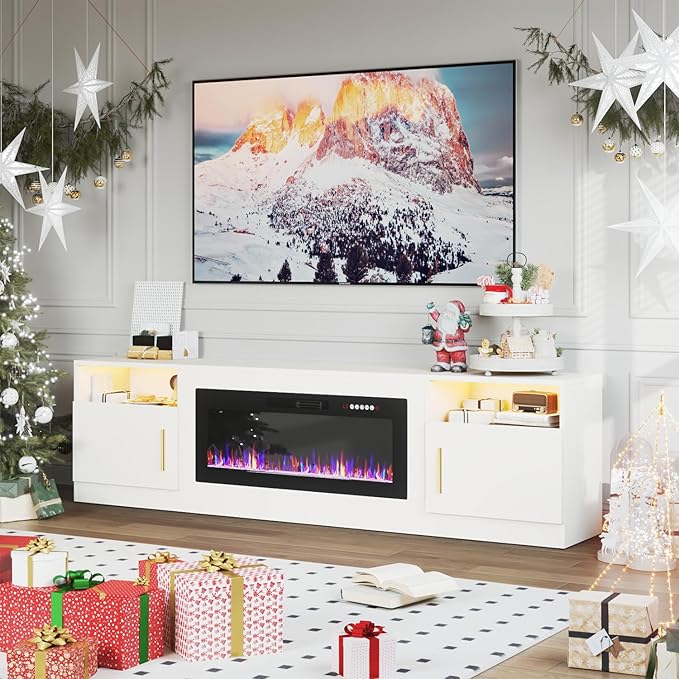 PRETZI Fireplace TV Stand with 36" Fireplace Up to 90" TVs, Remote Control