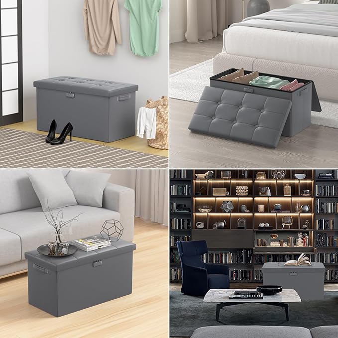 ENGPOW Storage Ottoman Bench, Fireproof Folding Bench