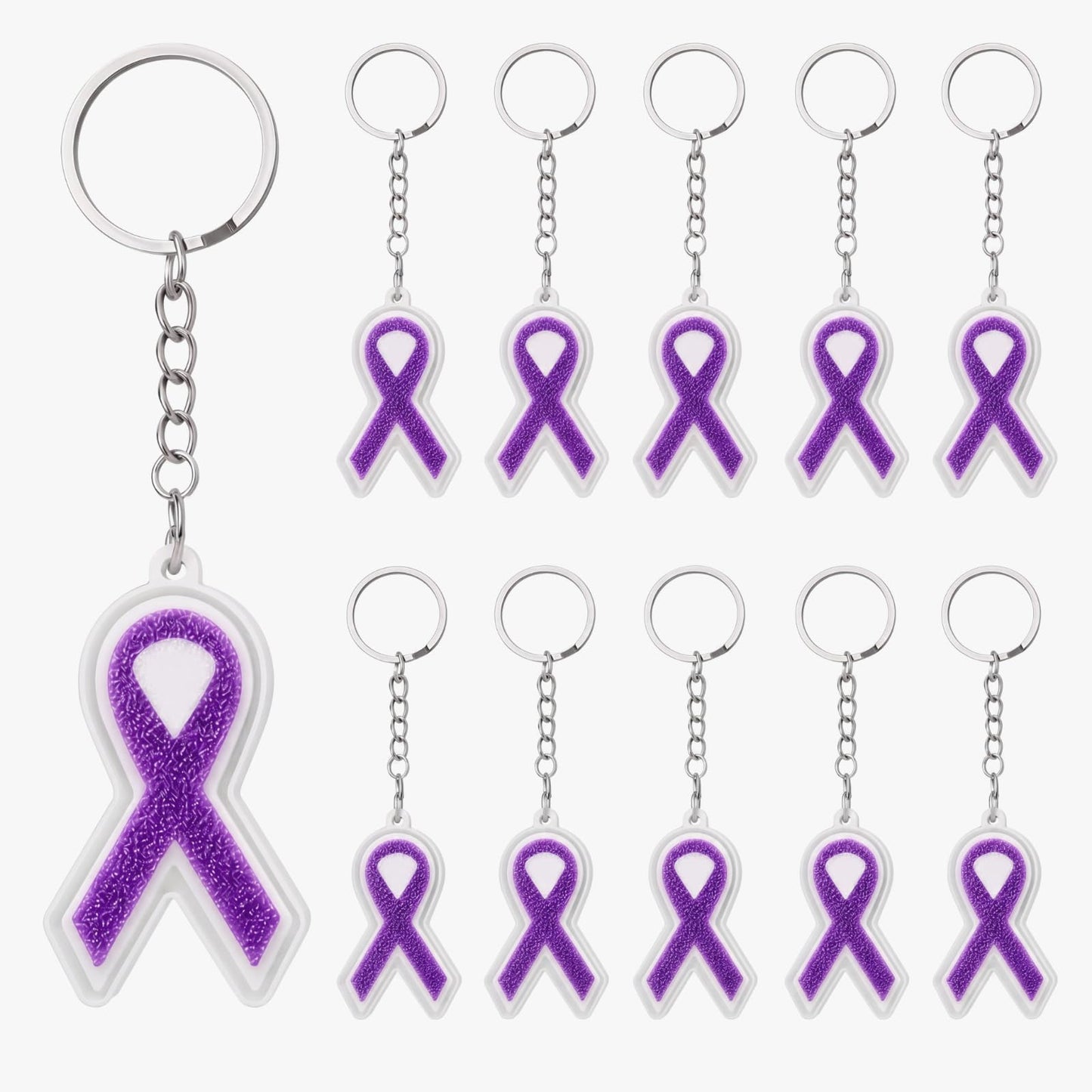 Kenning 12 Pcs Purple Ribbon Awareness 3D Sensory Clicker Fidget Keychains Bulk Support Gifts for Women Campaigns Lupus Fibromyalgia Domestic Violence Awareness Charity Fundraising Party Favors