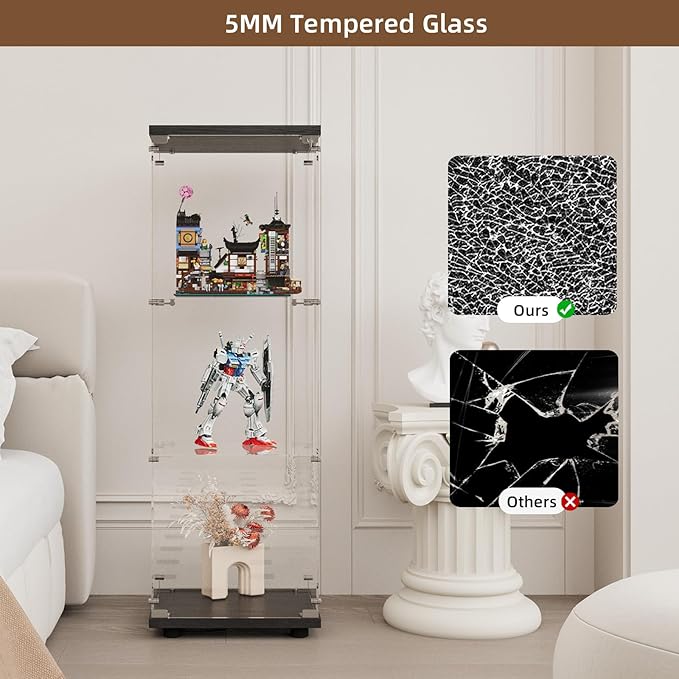 Display Cabinet with Glass Door and Lock, 3-Shelf Fast Installation Curio