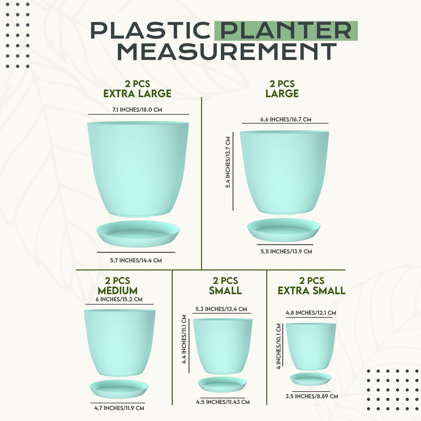 Utopia Home - Plant Pots Indoor with Drainage - 7/6.6/6/5.3/4.8 Inches Home Decor Flower Pots - Plastic Planters for Indoor Plants, Cactus, Succulents Pot (Aqua, Pack of 10)