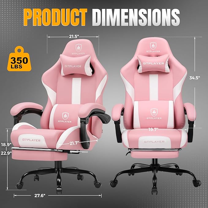 GTPLAYER Gaming Chair with Pocket Spring Cushion, Leather Office Chair with