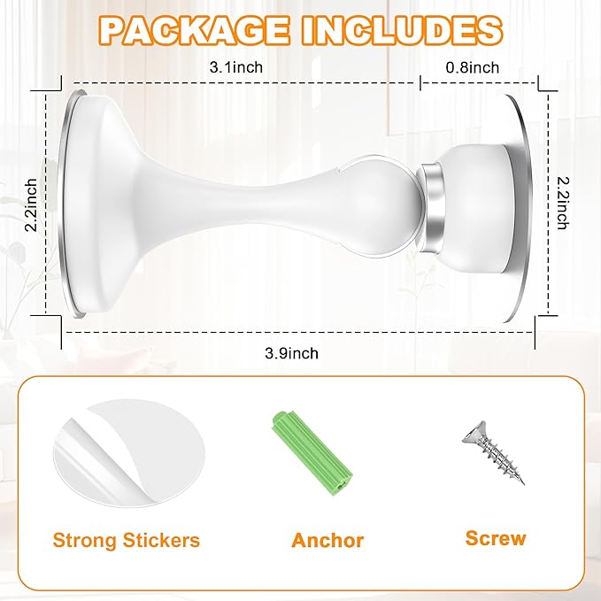 Crosize Magnetic Door Stoppers 8 Pack, Stainless Steel Door Stops for Wall and Floor Mounting, Door Holder Keep Door Open, No Drilling Door Stop with 3D Adhesive Tapes, White