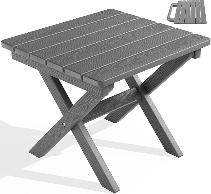 SERWALL Small Folding Side Table, HDPE Outdoor End Table