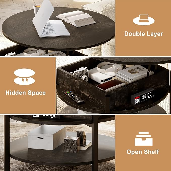 FABATO Round Lift Top Coffee Table