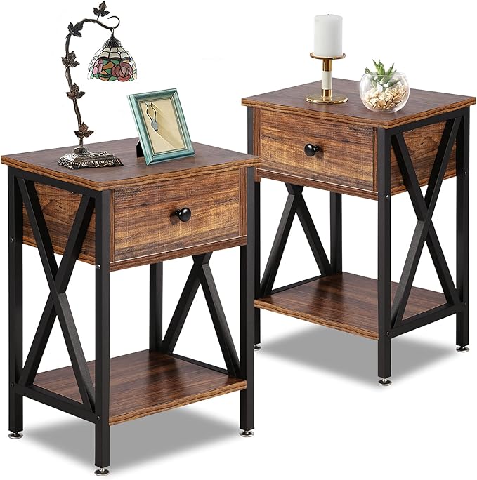 VECELO Nightstands Set of 2, Modern Bedside End Tables, Night Stands